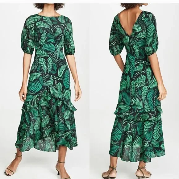 NWOT Rixo Cheryl Cuba Palm Maxi with Frill Hem Small - Picture 4 of 7